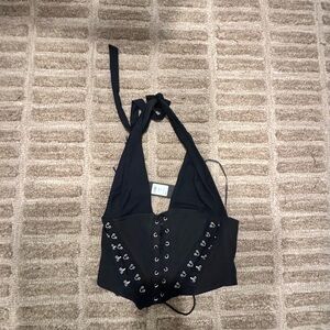 FashionNova Black Lace-Up Halter Crop Top